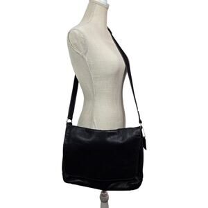 Coach VTG Heritage Web Black Leather Crossbody Messenger Map Bag Satchel 70555